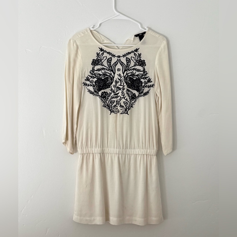 H&M Cream Dress with Black Floral Design
